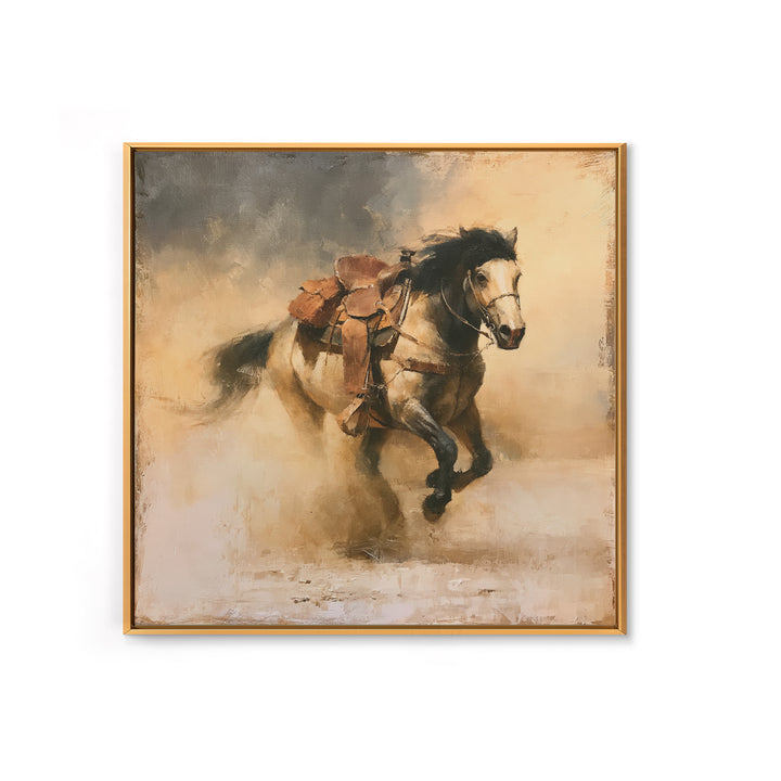 Galloping Horse in Golden Dust and Sunlight Canvas Print, Equestrian Art, Gallery Wall Art, Living Room Decor, Equestrian, EQU-1x1-1