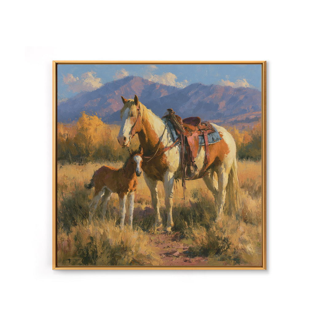 Horse and Foal Framed Canvas Print, Equestrian Art, Wall Decor, Living Room Decor, Oil Painting, Equestrian, Unique Wall Art, EQU-1x1-12