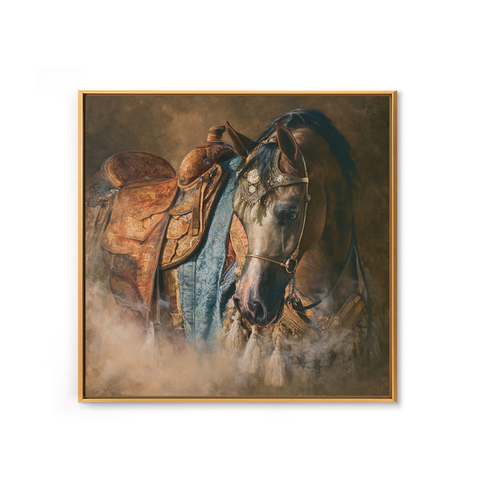 Arabian Horse with Ornate Tack and Silk Canvas Print, Equestrian Art, Living Room Decor, Oil Painting, Equestrian, EQU-1x1-15