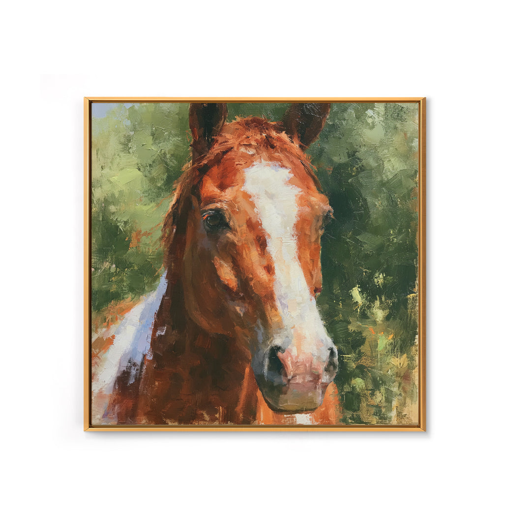 Chestnut Horse Portrait Framed Canvas Print, Equestrian Art, Statement Artwork, Living Room Decor, Fine Art, Equestrian, EQU-1x1-33