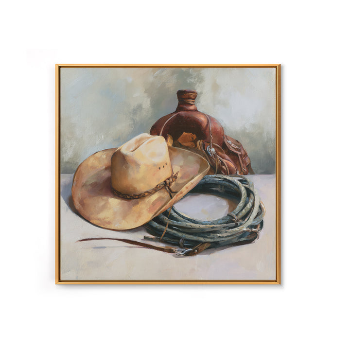 Cowgirl Hat and Reins Still Life Canvas Print, Equestrian Art, Western Decor, Living Room Decor, Fine Art, Equestrian, EQU-1x1-35