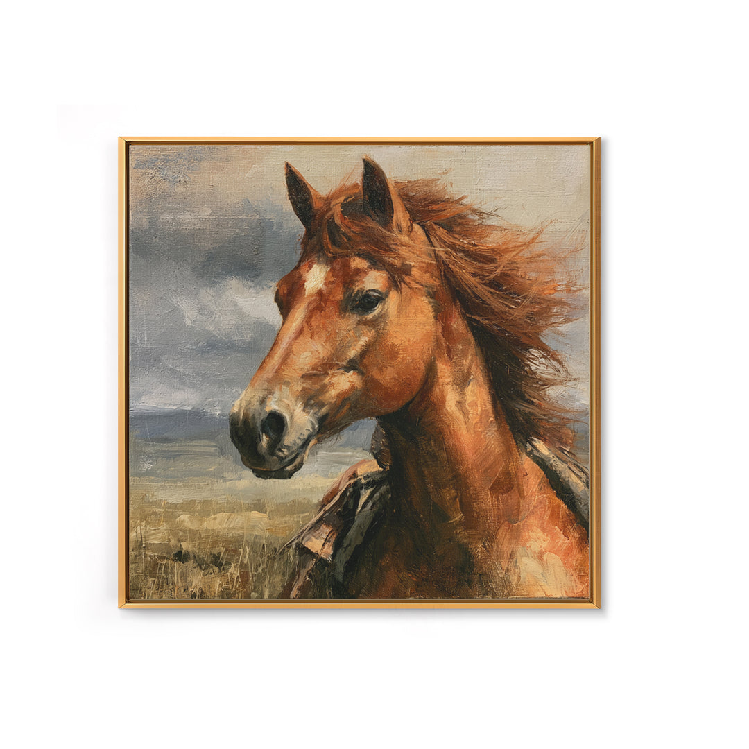 Chestnut Horse Portrait Framed Canvas Print, Equestrian Art, Statement Artwork, Living Room Decor, Fine Art, Equestrian, EQU-1x1-57