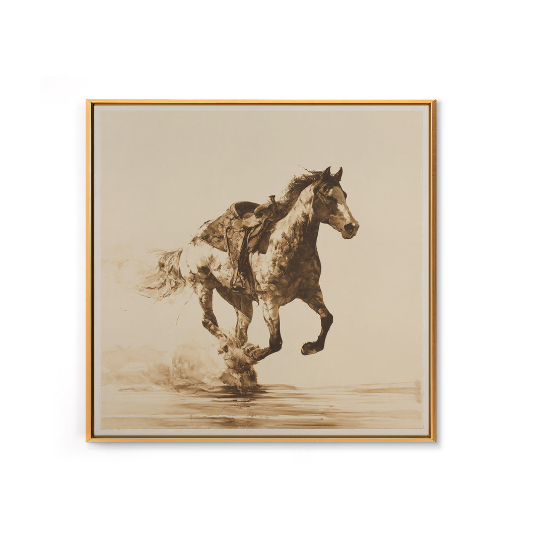 Minimal Horse Contour Drawing on Cream Paper Canvas Print, Equestrian Art, Antique Oil Painting, Living Room Decor, Equestrian, EQU-1x1-61