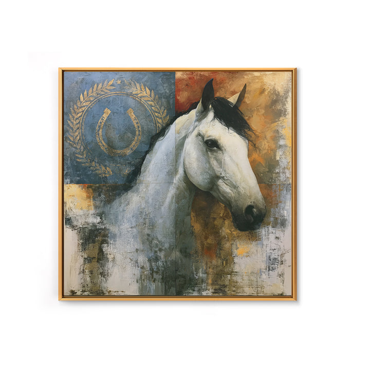 Equestrian Crest with Laurel and Horseshoe Canvas Print, Equestrian Art, Western Wall Art, Living Room Decor, Equestrian, EQU-1x1-70