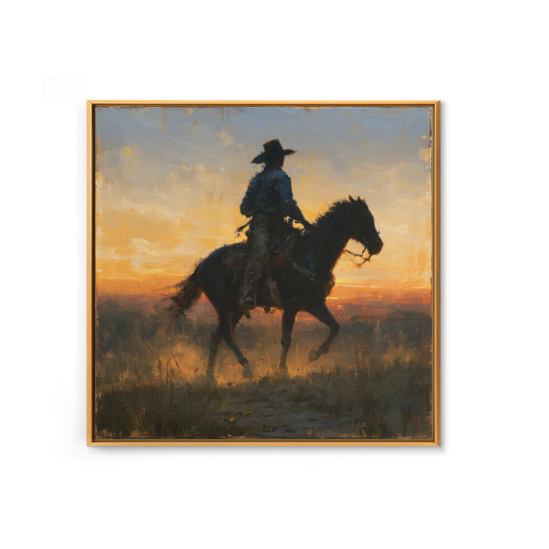 Equestrian Rider Silhouette at Sunrise Canvas Print, Equestrian Art, Modern Decor, Living Room Decor, Fine Art, Equestrian, EQU-1x1-75