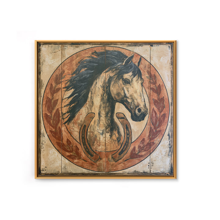 Equestrian Crest with Laurel and Horseshoe Canvas Print, Equestrian Art, Western Art, Living Room Decor, Fine Art, Equestrian, EQU-1x1-94