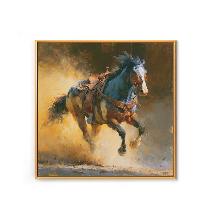 Galloping Horse in Golden Dust and Sunlight Canvas Print, Equestrian Art, Wall Art, Living Room Decor, Oil Painting, Equestrian, EQU-1x1-97