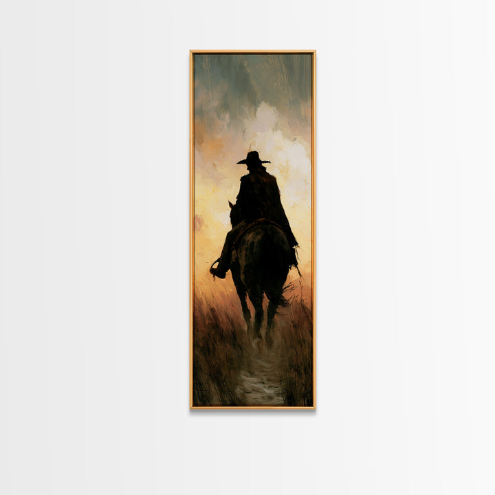 Equestrian Rider Silhouette at Sunrise Framed Canvas Print, Equestrian Art, Living Room Decor, Abstract Art, Equestrian, EQU-1x3-15
