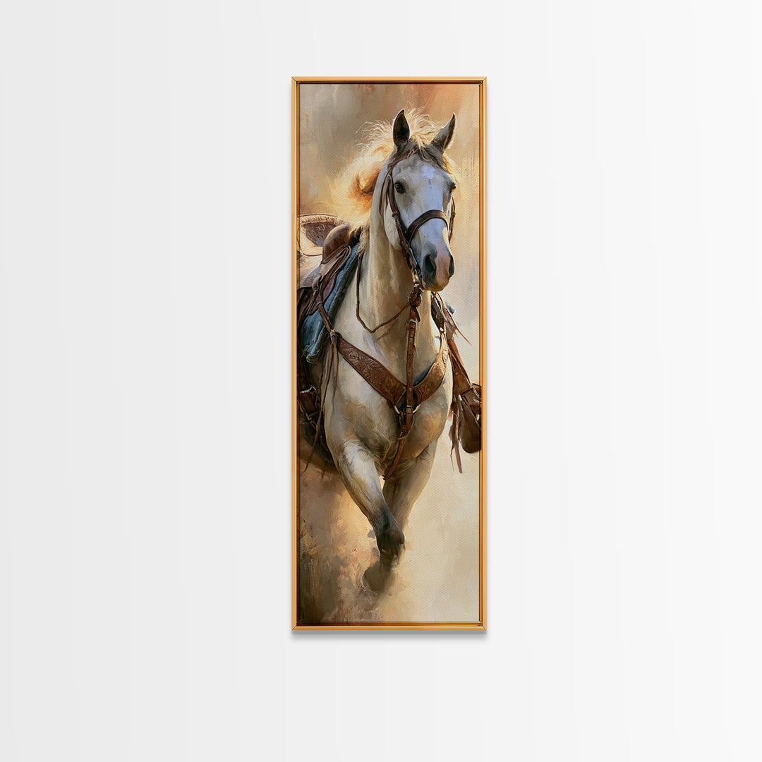 Dressage Horse in Refined Classical Pose Canvas Print, Equestrian Art, Green Wall Art, Living Room Decor, Fine Art, Equestrian, EQU-1x3-22