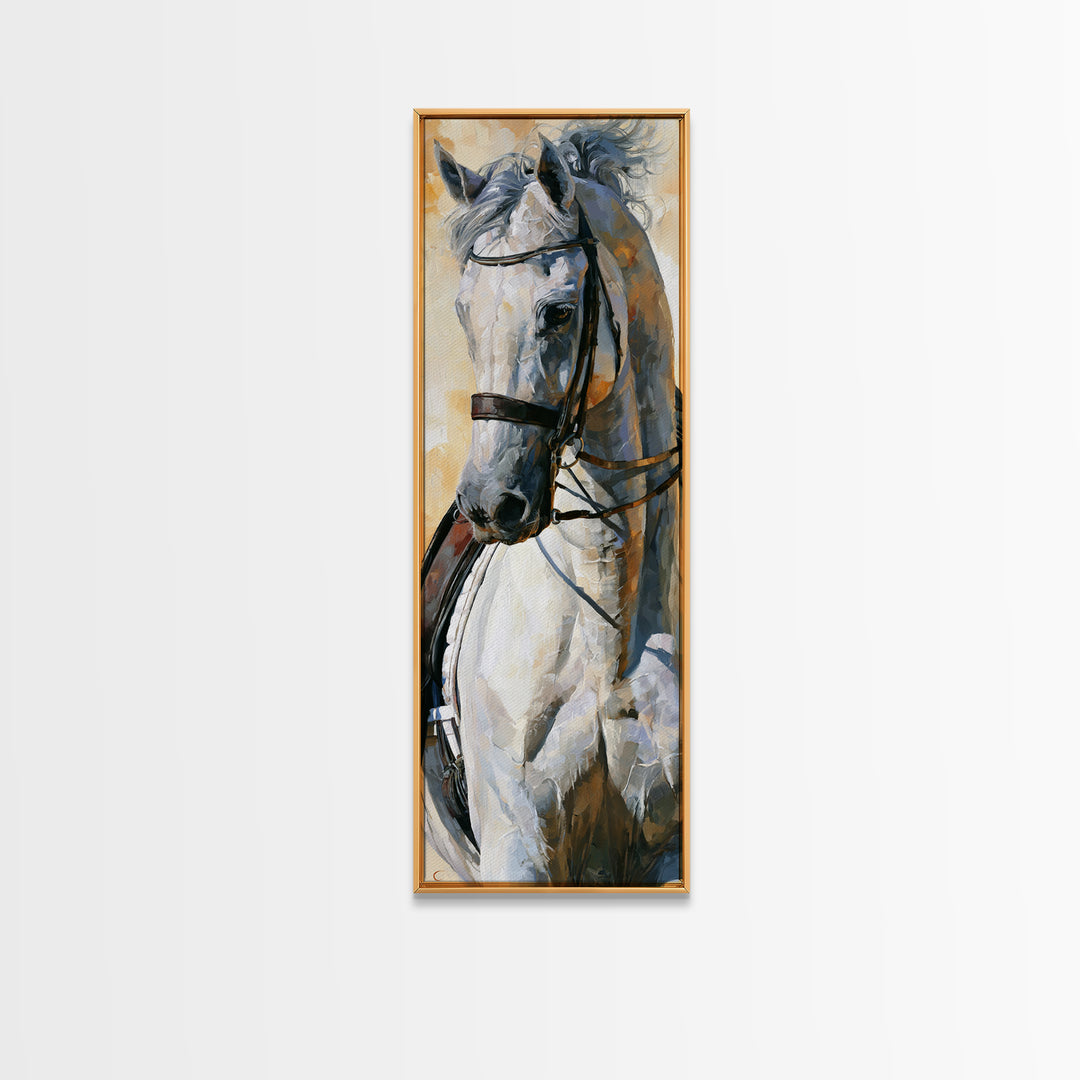 Dressage Horse in Refined Classical Pose Framed Canvas Print, Equestrian Art, Retro Poster, Living Room Decor, Equestrian, EQU-1x3-70