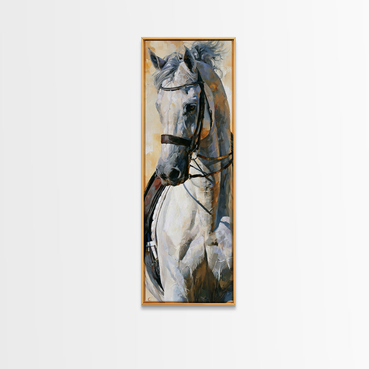 Dressage Horse in Refined Classical Pose Framed Canvas Print, Equestrian Art, Retro Poster, Living Room Decor, Equestrian, EQU-1x3-70