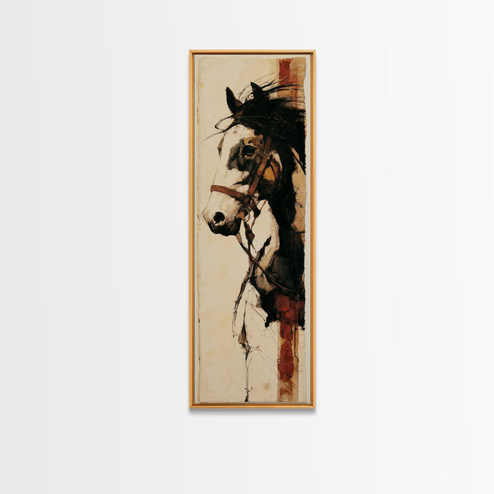 Minimal Horse Contour Drawing on Cream Paper Canvas Print, Equestrian Art, Oil Painting, Living Room Decor, Equestrian, EQU-1x3-73