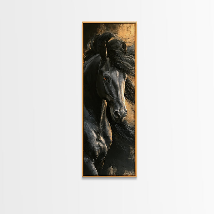 Black Horse Portrait on Deep Charcoal Background Canvas Print, Equestrian Art, Luxury Decor, Living Room Decor, Equestrian, EQU-1x3-86