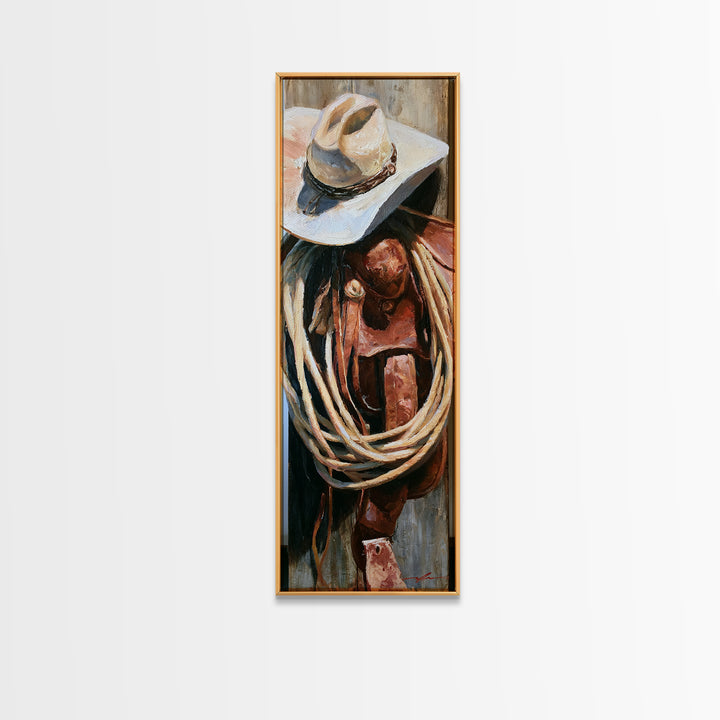 Cowgirl Hat and Reins Still Life Canvas Print, Equestrian Art, Gallery Wall, Living Room Decor, Fine Art, Equestrian, EQU-1x3-95