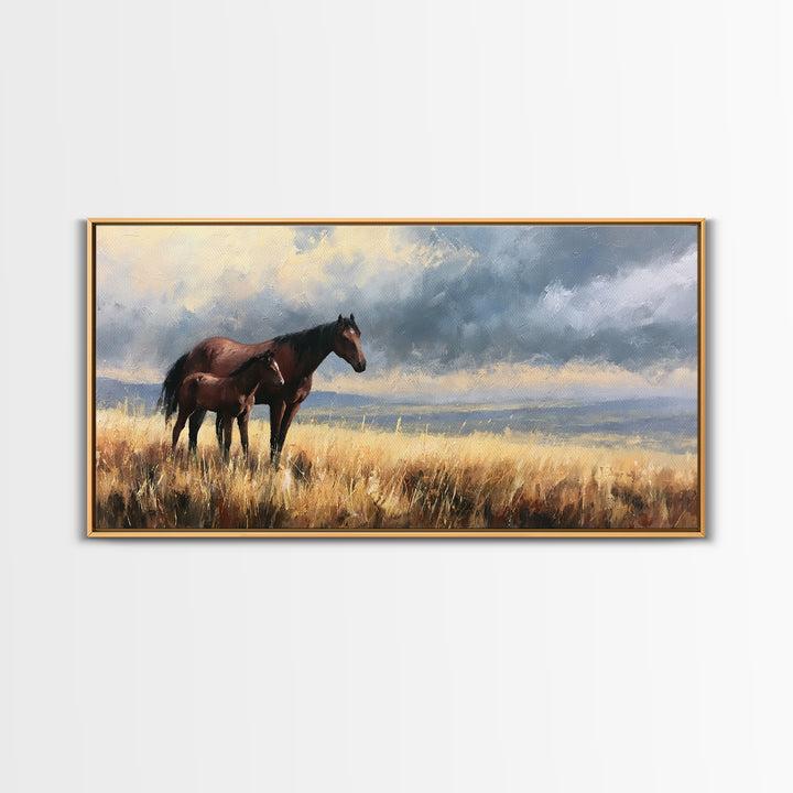 Horse and Foal Canvas Print, Equestrian Art, Contemporary Art, Living Room Decor, Fine Art, Equestrian, Farmhouse Decor, EQU-2x1-32
