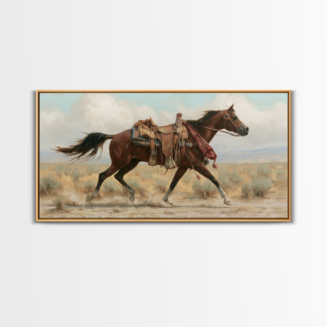 Arabian Horse with Ornate Tack and Silk Framed Canvas Print, Equestrian Art, Contemporary Art, Living Room Decor, Equestrian, EQU-2x1-83
