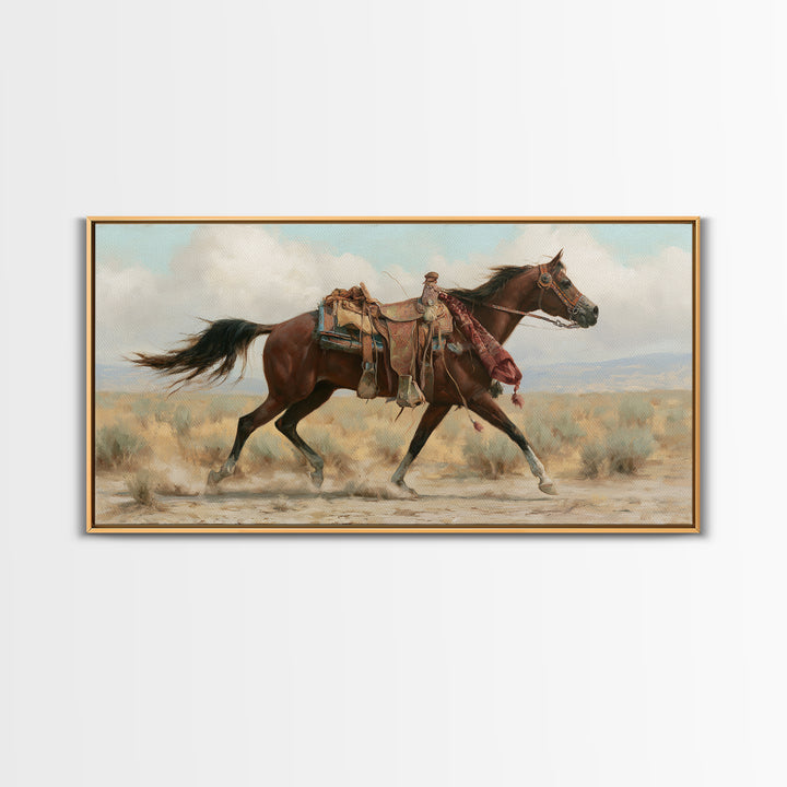 Arabian Horse with Ornate Tack and Silk Framed Canvas Print, Equestrian Art, Contemporary Art, Living Room Decor, Equestrian, EQU-2x1-83