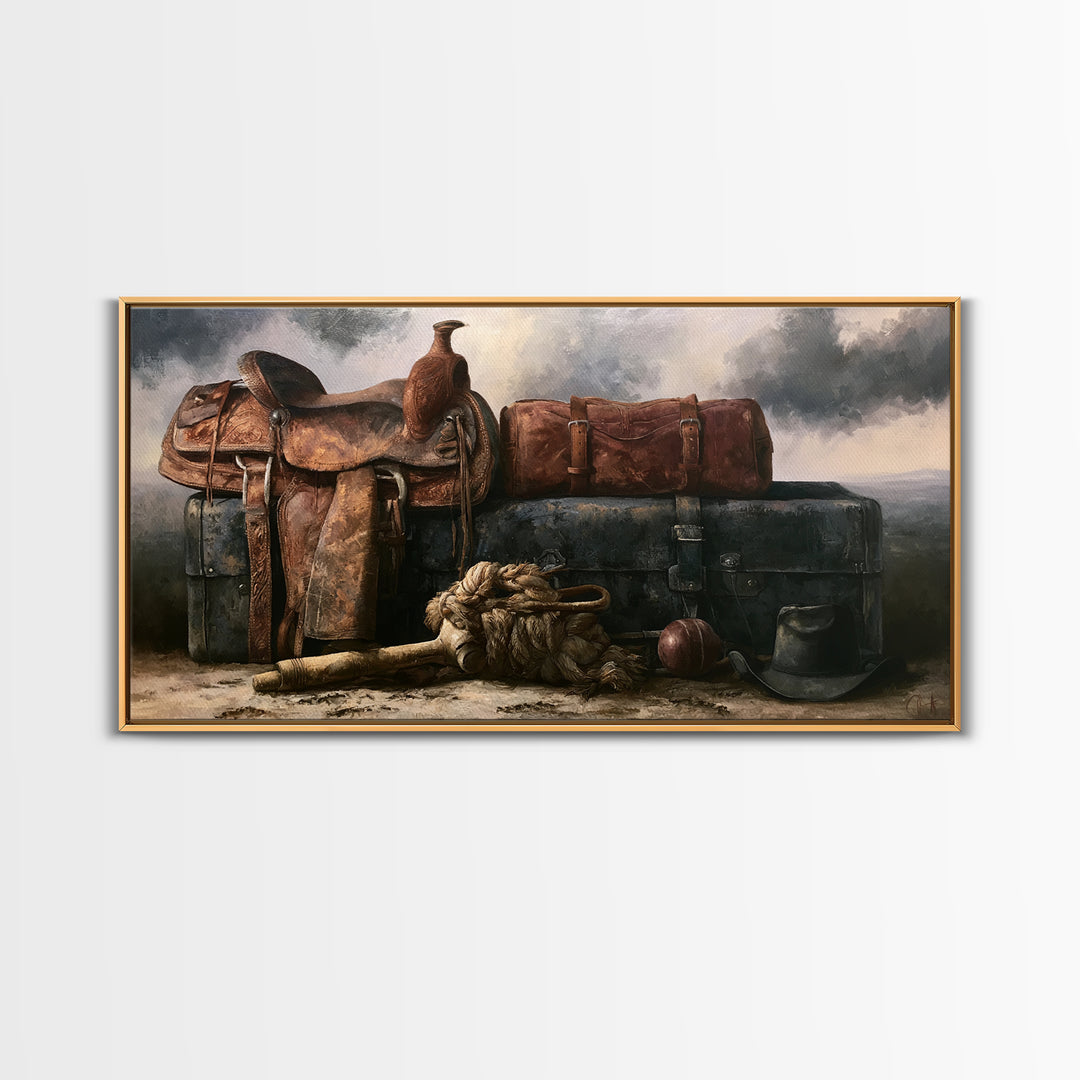 Stable Tools Arranged Like Old Master Still Framed Canvas Print, Equestrian Art, Large Wall Art, Living Room Decor, Equestrian, EQU-2x1-91