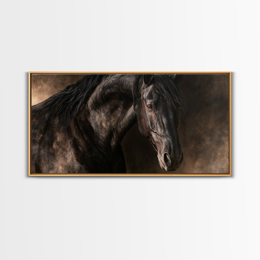 Black Horse Portrait on Deep Charcoal Background Canvas Print, Equestrian Art, Wall Decor, Living Room Decor, Equestrian, EQU-2x1-94
