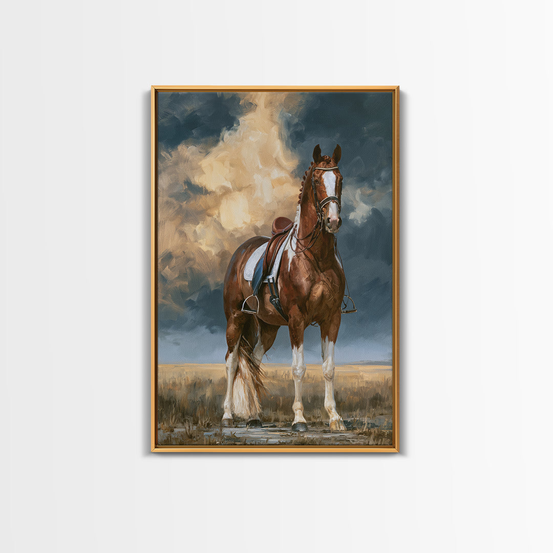 Dressage Horse in Refined Classical Pose Framed Canvas Print, Equestrian Art, Large Wall Art, Living Room Decor, Equestrian, EQU-2x3-90
