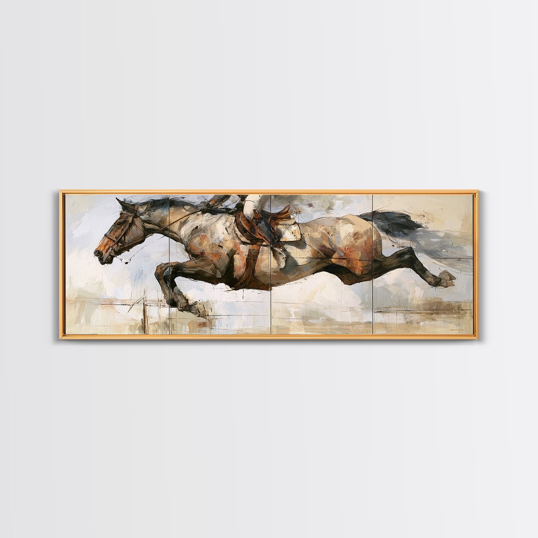 Show Jumping Horse Mid Leap Framed Canvas Print, Equestrian Art, Boho Decor, Living Room Decor, Fine Art, Equestrian, EQU-3x1-23