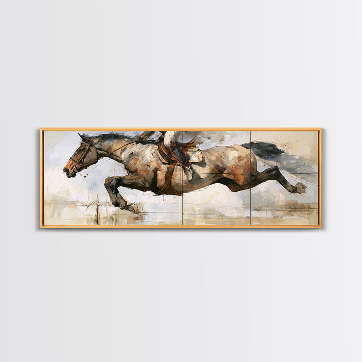 Show Jumping Horse Mid Leap Framed Canvas Print, Equestrian Art, Boho Decor, Living Room Decor, Fine Art, Equestrian, EQU-3x1-23