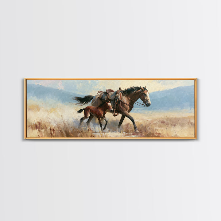 Horse and Foal Canvas Print, Equestrian Art, Green Wall Art, Living Room Decor, Fine Art, Equestrian, Statement Artwork, EQU-3x1-4