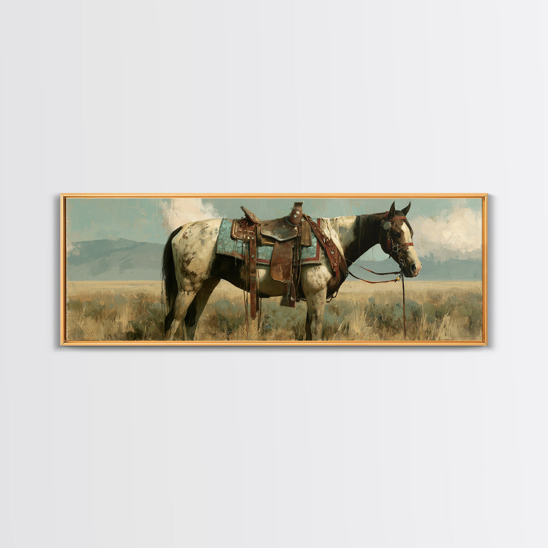Arabian Horse with Ornate Tack and Silk Framed Canvas Print, Equestrian Art, Contemporary Art, Living Room Decor, Equestrian, EQU-3x1-55