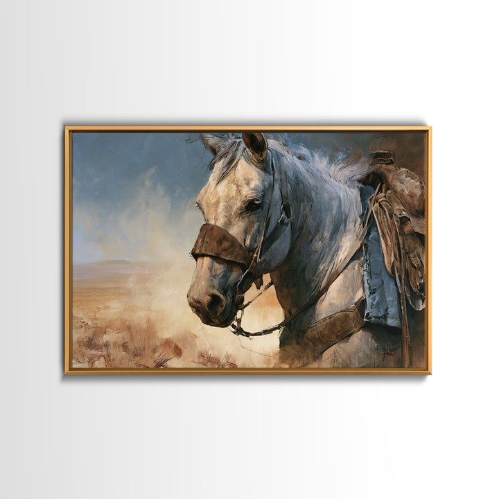Horse Head Rendered Framed Canvas Print, Equestrian Art, Farmhouse Decor, Living Room Decor, Equestrian, French Country Decor, EQU-3x2-10