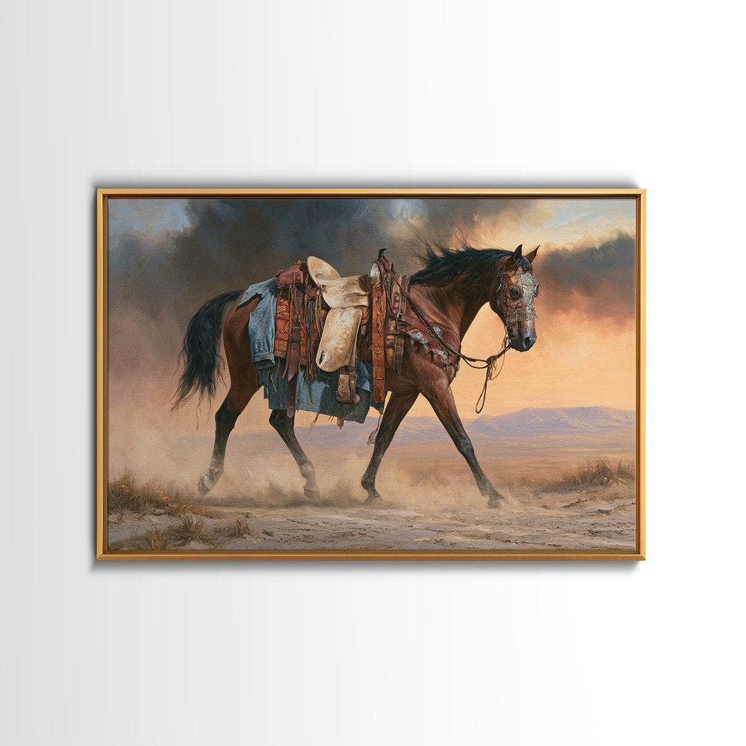 Arabian Horse with Ornate Tack and Silk Framed Canvas Print, Equestrian Art, Western Wall Art, Living Room Decor, Equestrian, EQU-3x2-19