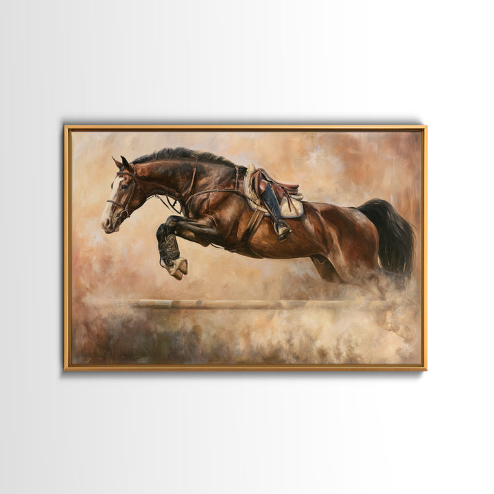 Show Jumping Horse Mid Leap Framed Canvas Print, Equestrian Art, Gallery Wall Art, Living Room Decor, Fine Art, Equestrian, EQU-3x2-35