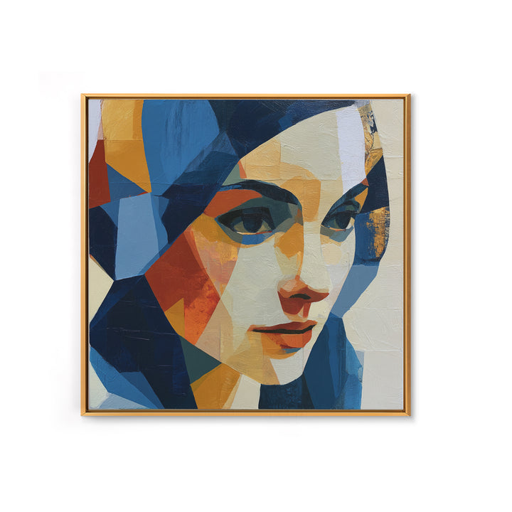 Woman in Blue with Dramatic Expressive Eyes Framed Canvas Print, Expressionist Art, Living Room Decor, Fine Art, Expression, EXP-1x1-16