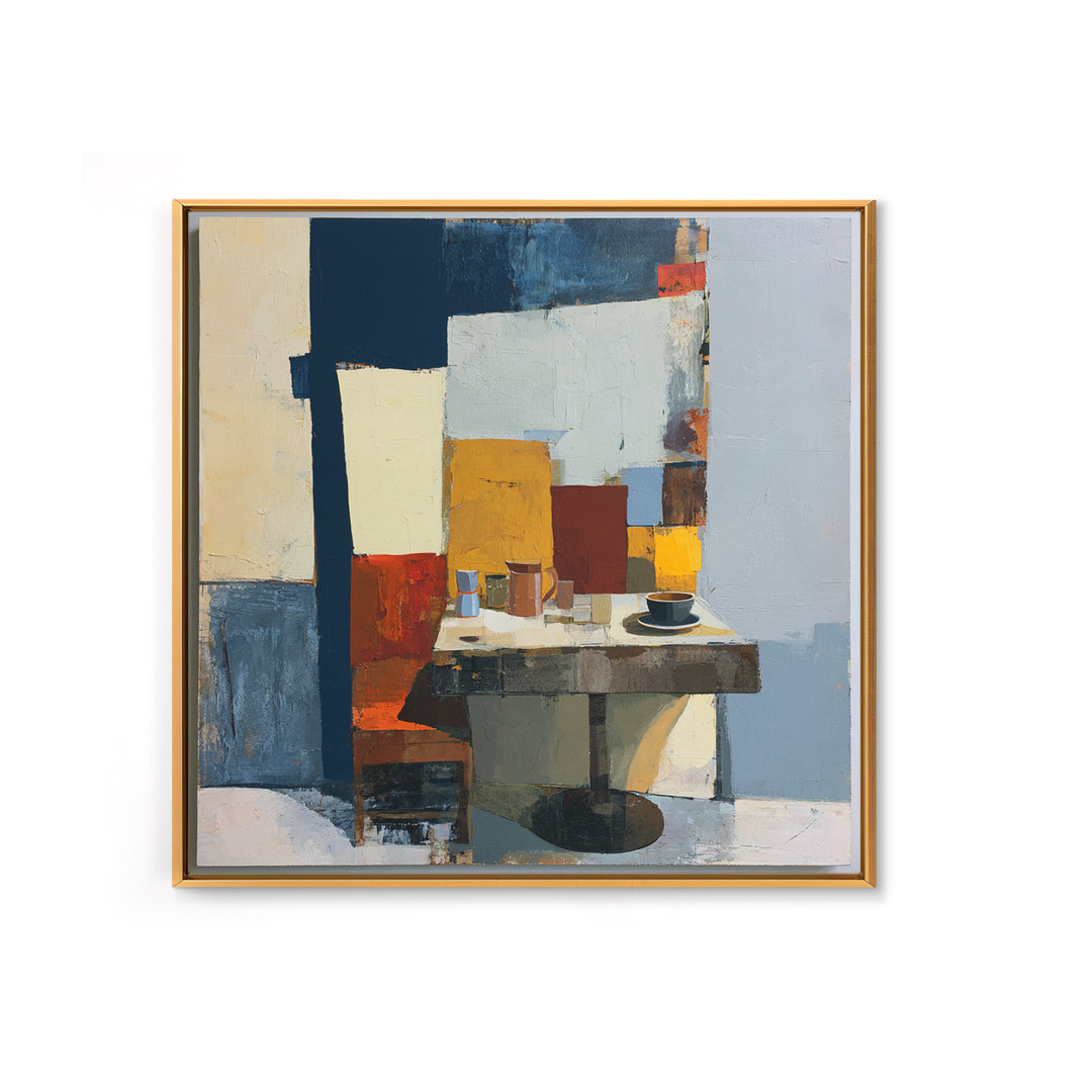 Lonely Caf Table Framed Canvas Print, Expressionist Art, Textured Painting, Living Room Decor, Fine Art, Expression, EXP-1x1-29