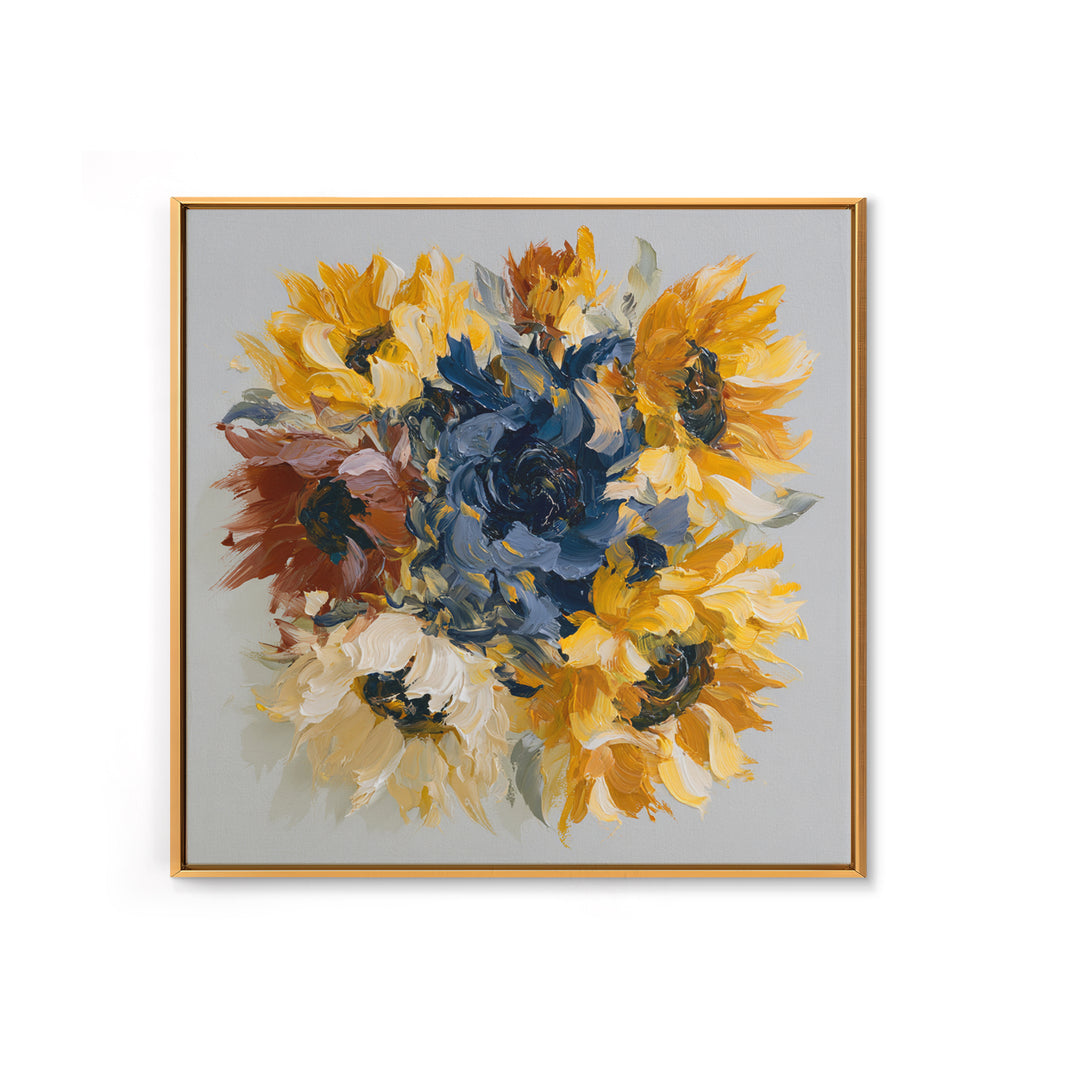 Sunflowers Twisting in Intense Painted Energy Canvas Print, Expressionist Art, Gallery Decor, Living Room Decor, Expression, EXP-1x1-32