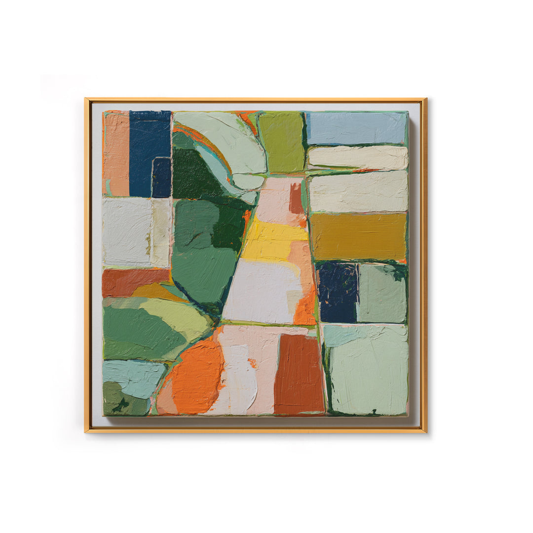 Garden Path with Thick Green and Orange Framed Canvas Print, Expressionist Art, Gallery Decor, Living Room Decor, Expression, EXP-1x1-38