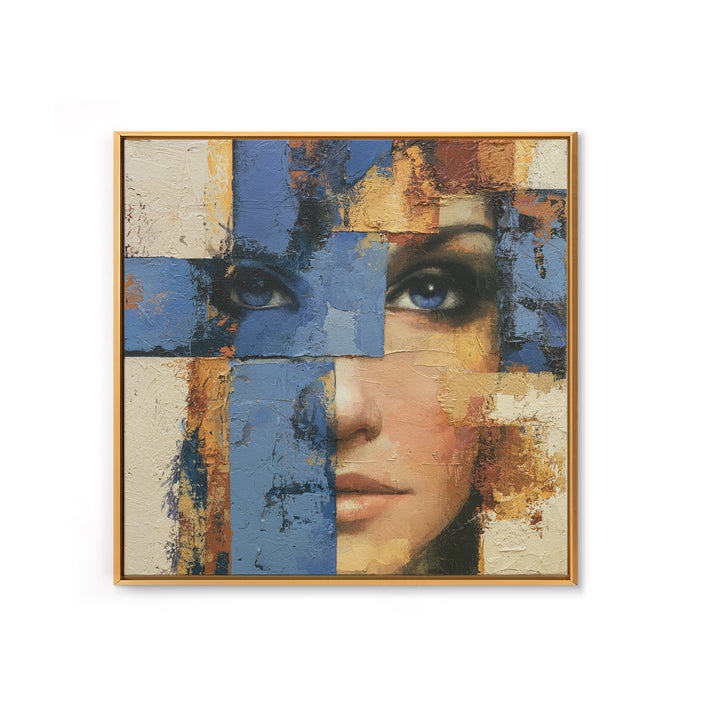 Woman in Blue with Dramatic Expressive Eyes Canvas Print, Expressionist Art, Room Decor, Living Room Decor, Expression, EXP-1x1-40