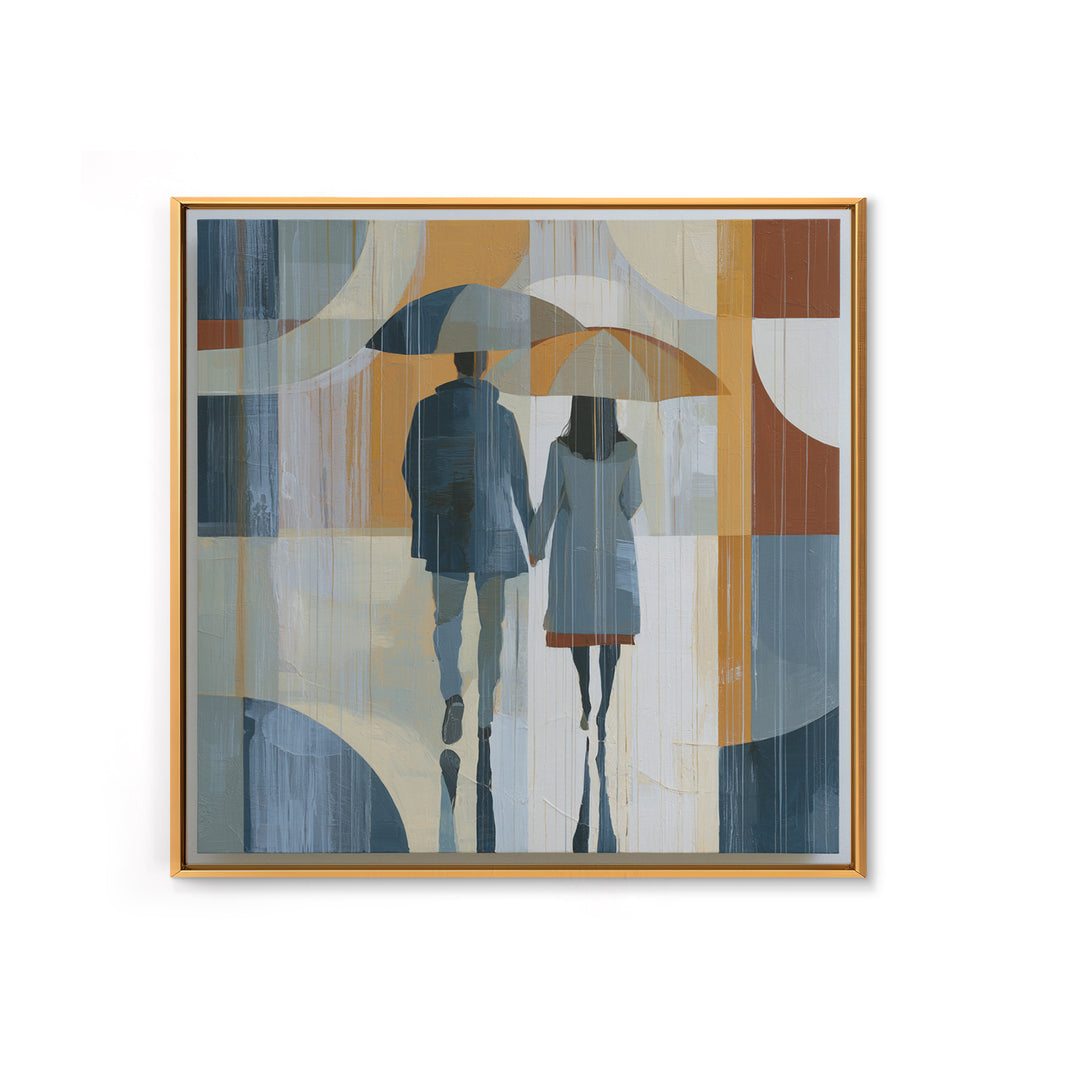Couple Walking Through Rain Framed Canvas Print, Expressionist Art, Abstract Wall Art, Living Room Decor, Fine Art, Expression, EXP-1x1-47