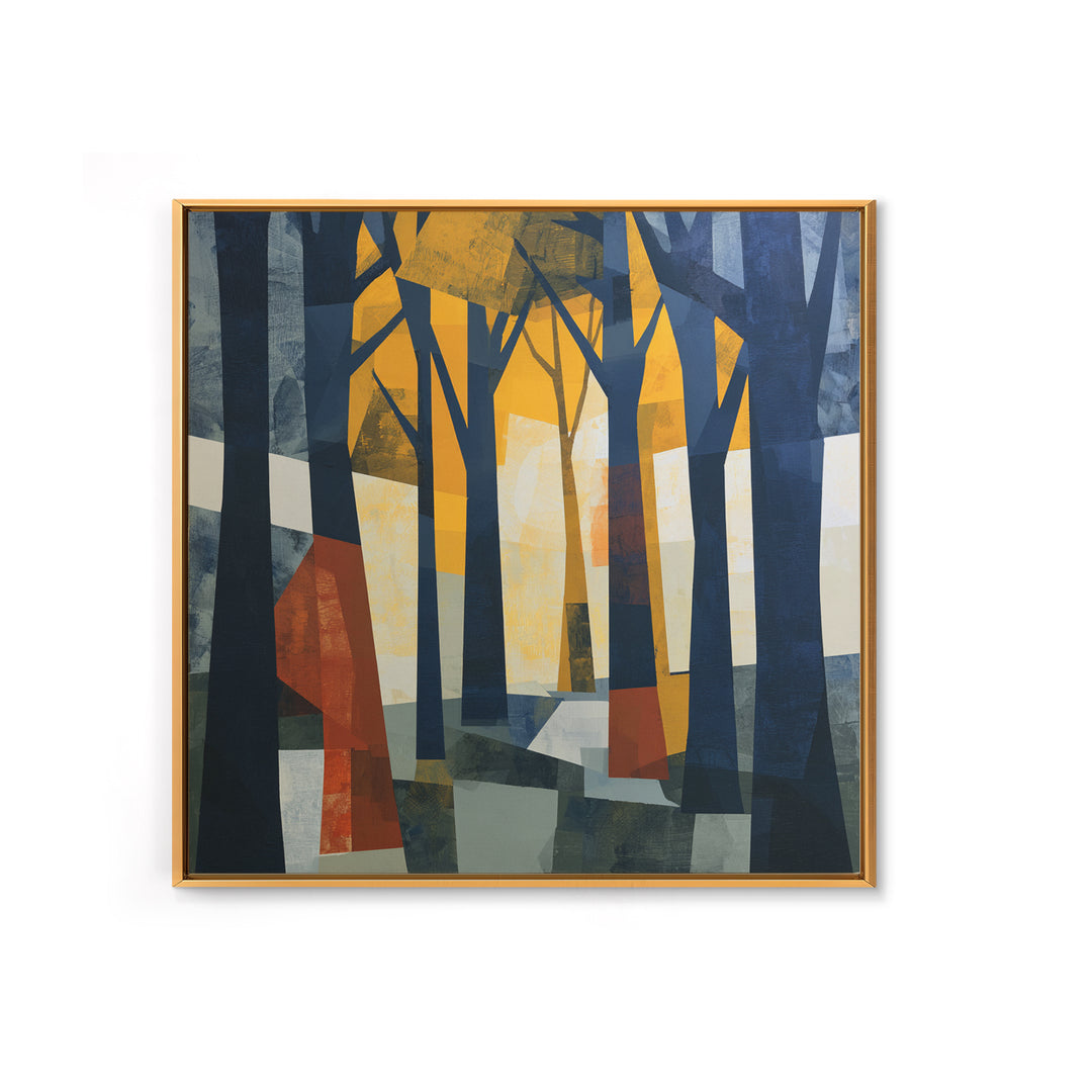 Dark Forest with Angular Trees and Yellow Canvas Print, Expressionist Art, Gallery Wall Art, Living Room Decor, Expression, EXP-1x1-54