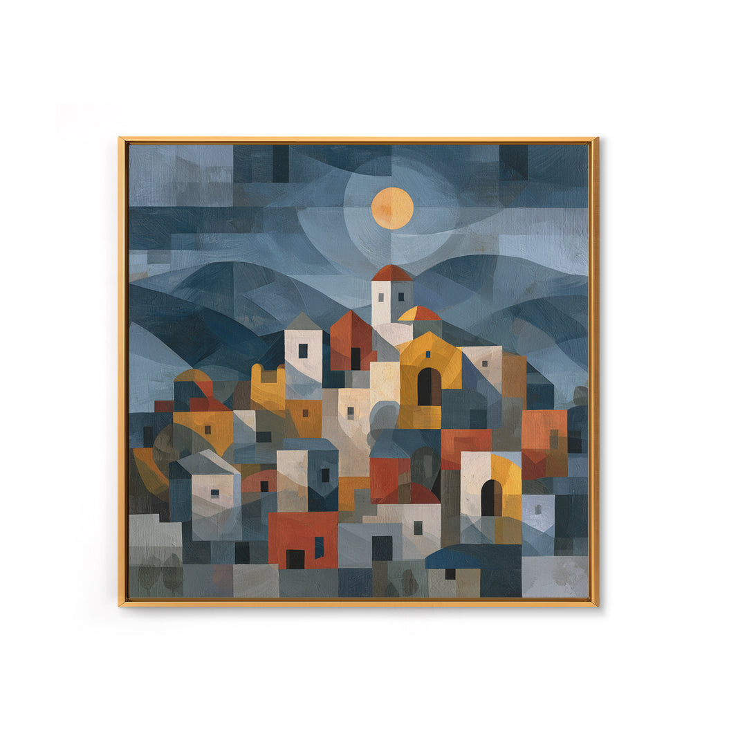 Moonlit Village with Swirling Unnatural Color Canvas Print, Expressionist Art, Unique Wall Art, Living Room Decor, Expression, EXP-1x1-60
