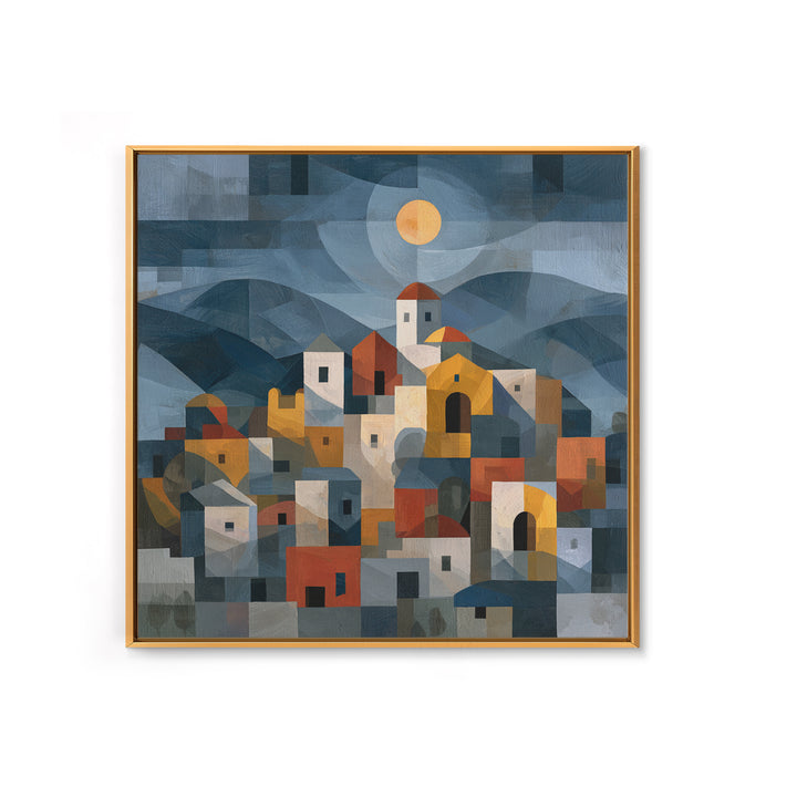 Moonlit Village with Swirling Unnatural Color Canvas Print, Expressionist Art, Unique Wall Art, Living Room Decor, Expression, EXP-1x1-60