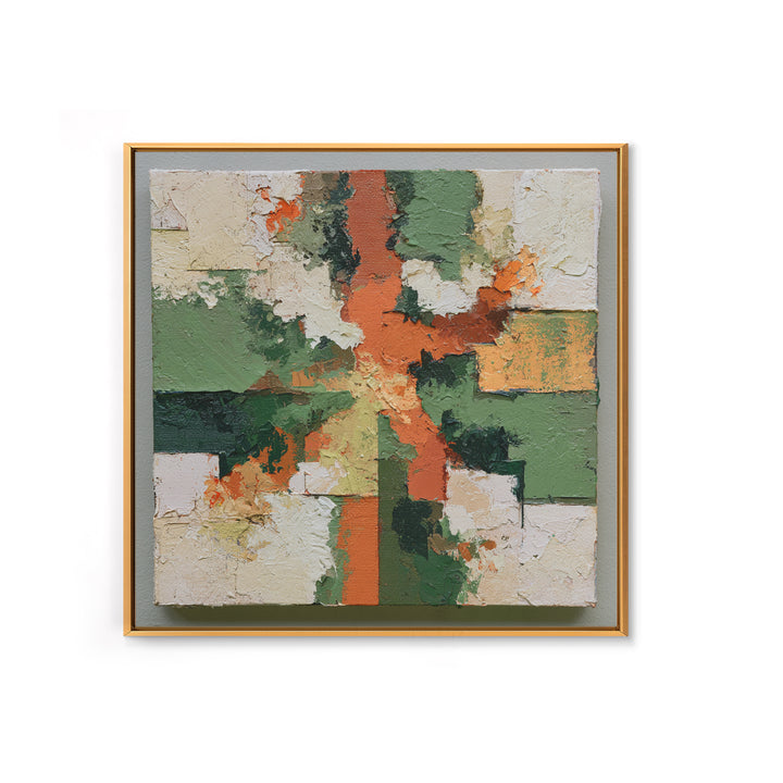 Garden Path with Thick Green and Orange Framed Canvas Print, Expressionist Art, Gallery Decor, Living Room Decor, Expression, EXP-1x1-62
