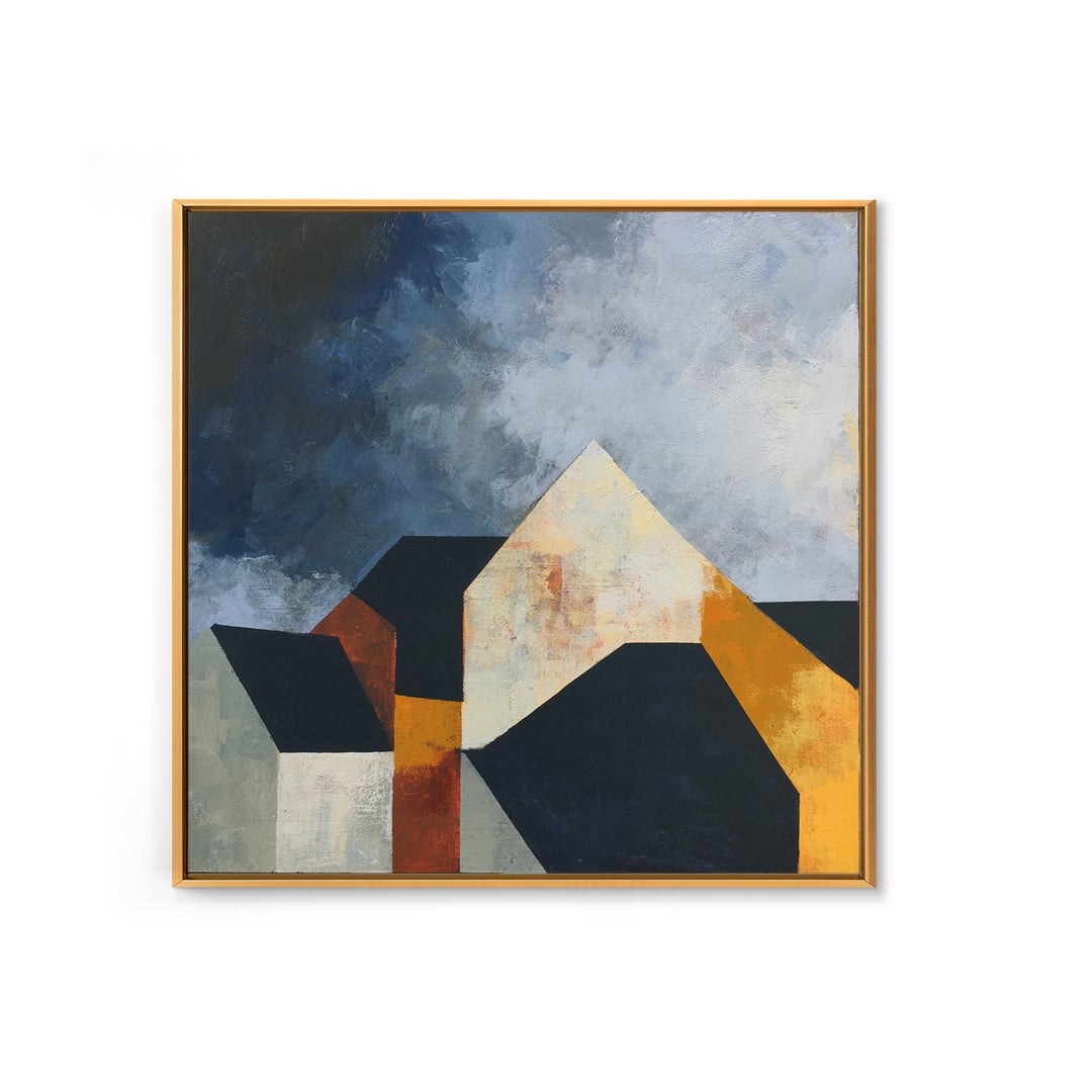 Storm Clouds Above Sharp Black Rooftops Framed Canvas Print, Expressionist Art, Neutral Decor, Living Room Decor, Expression, EXP-1x1-63