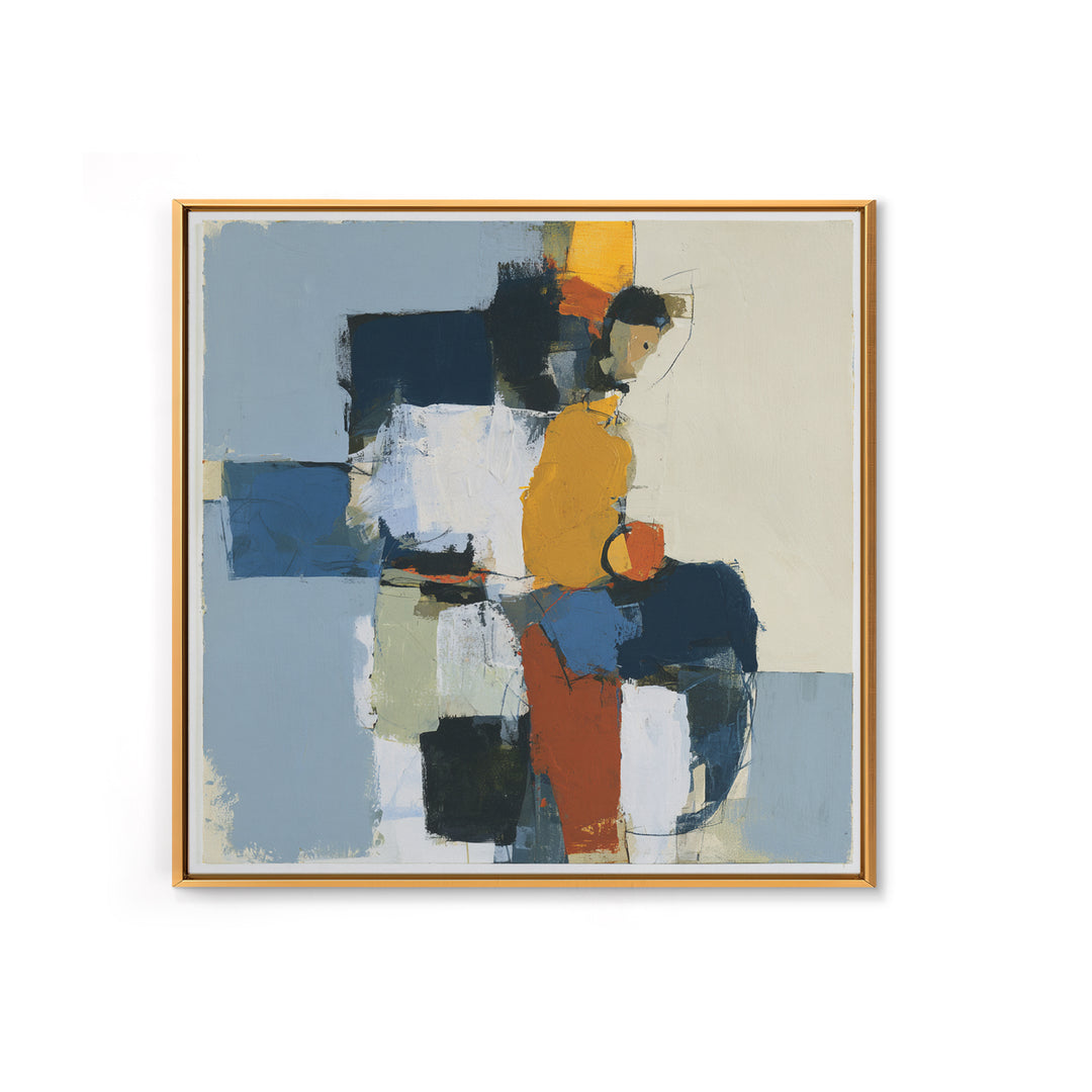 Seated Figure with Raw Gestural Outlines Framed Canvas Print, Expressionist Art, Abstract Art, Living Room Decor, Expression, EXP-1x1-7