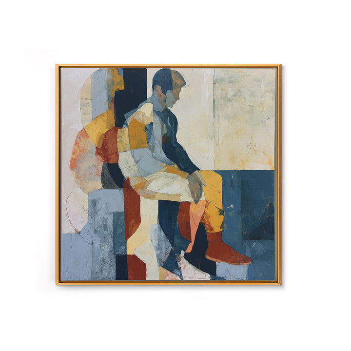 Seated Figure with Raw Gestural Outlines Framed Canvas Print, Expressionist Art, Boho Decor, Living Room Decor, Expression, EXP-1x1-79