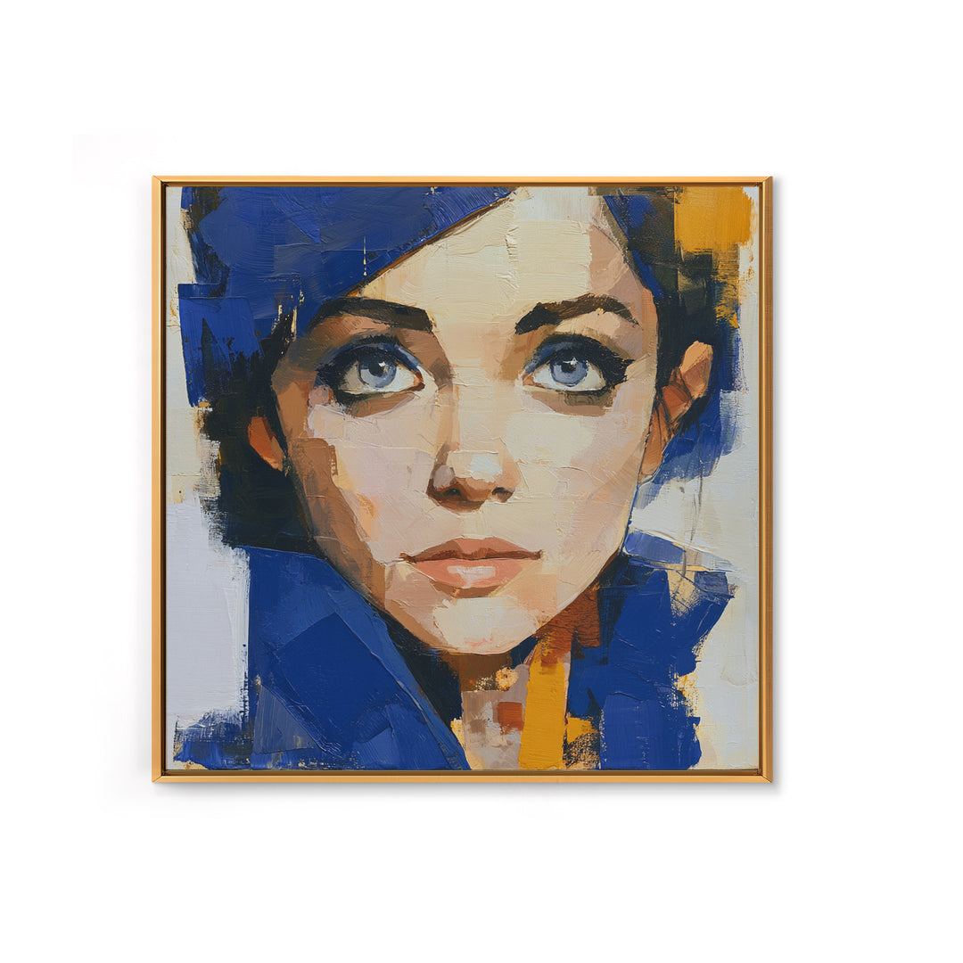 Woman in Blue with Dramatic Expressive Eyes Canvas Print, Expressionist Art, Minimalist Decor, Living Room Decor, Expression, EXP-1x1-88