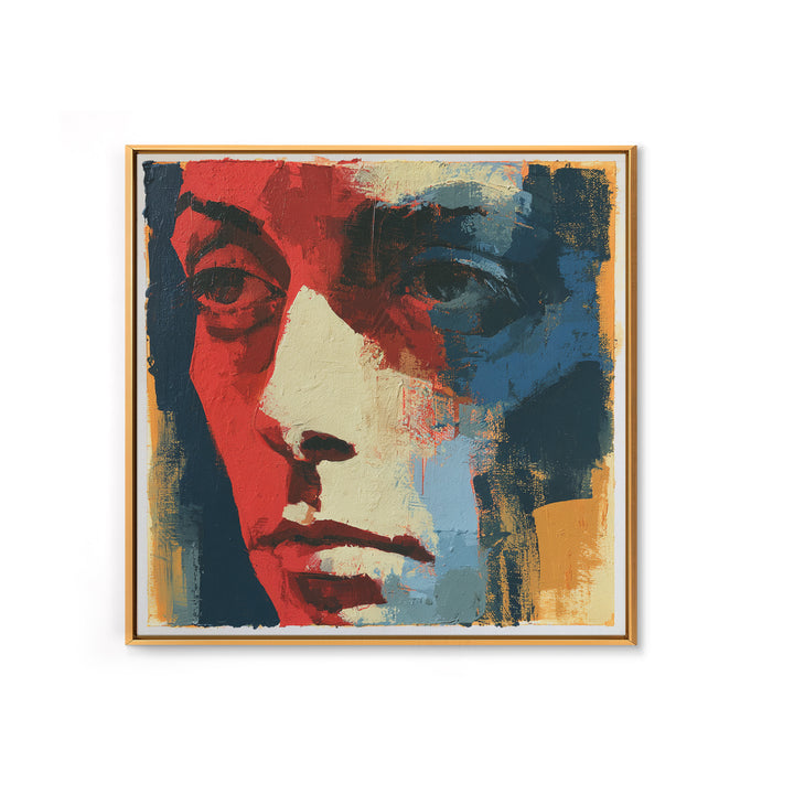 Emotional Portrait with Bold Red and Blue Canvas Print, Expressionist Art, Textured Painting, Living Room Decor, Expression, EXP-1x1-98