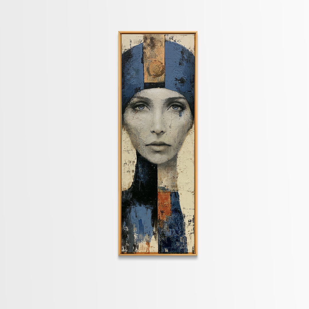 Woman in Blue with Dramatic Expressive Eyes Canvas Print, Expressionist Art, Painting, Living Room Decor, Fine Art, Expression, EXP-1x3-28