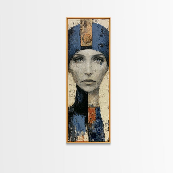 Woman in Blue with Dramatic Expressive Eyes Canvas Print, Expressionist Art, Painting, Living Room Decor, Fine Art, Expression, EXP-1x3-28