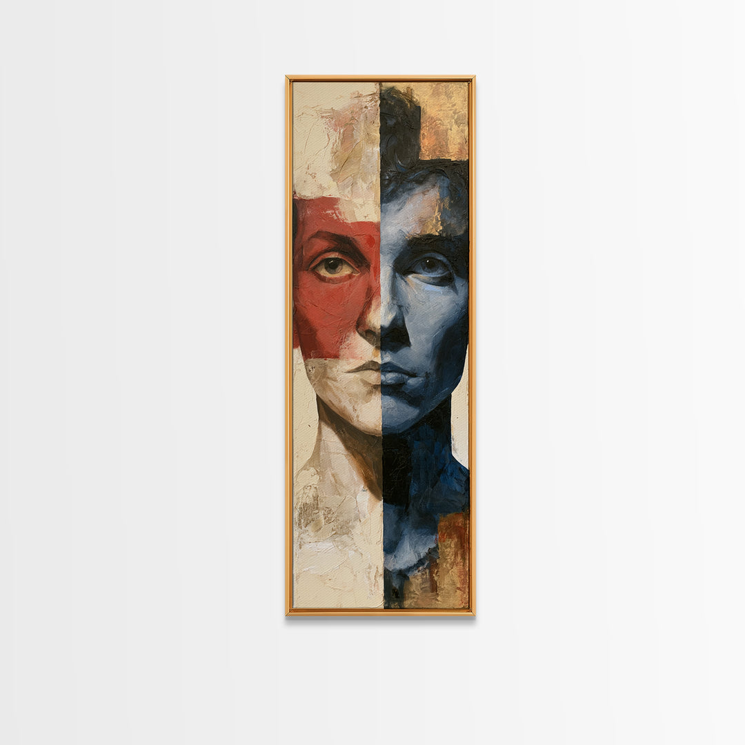 Emotional Portrait with Bold Red and Blue Canvas Print, Expressionist Art, Gallery Decor, Living Room Decor, Expression, EXP-1x3-38