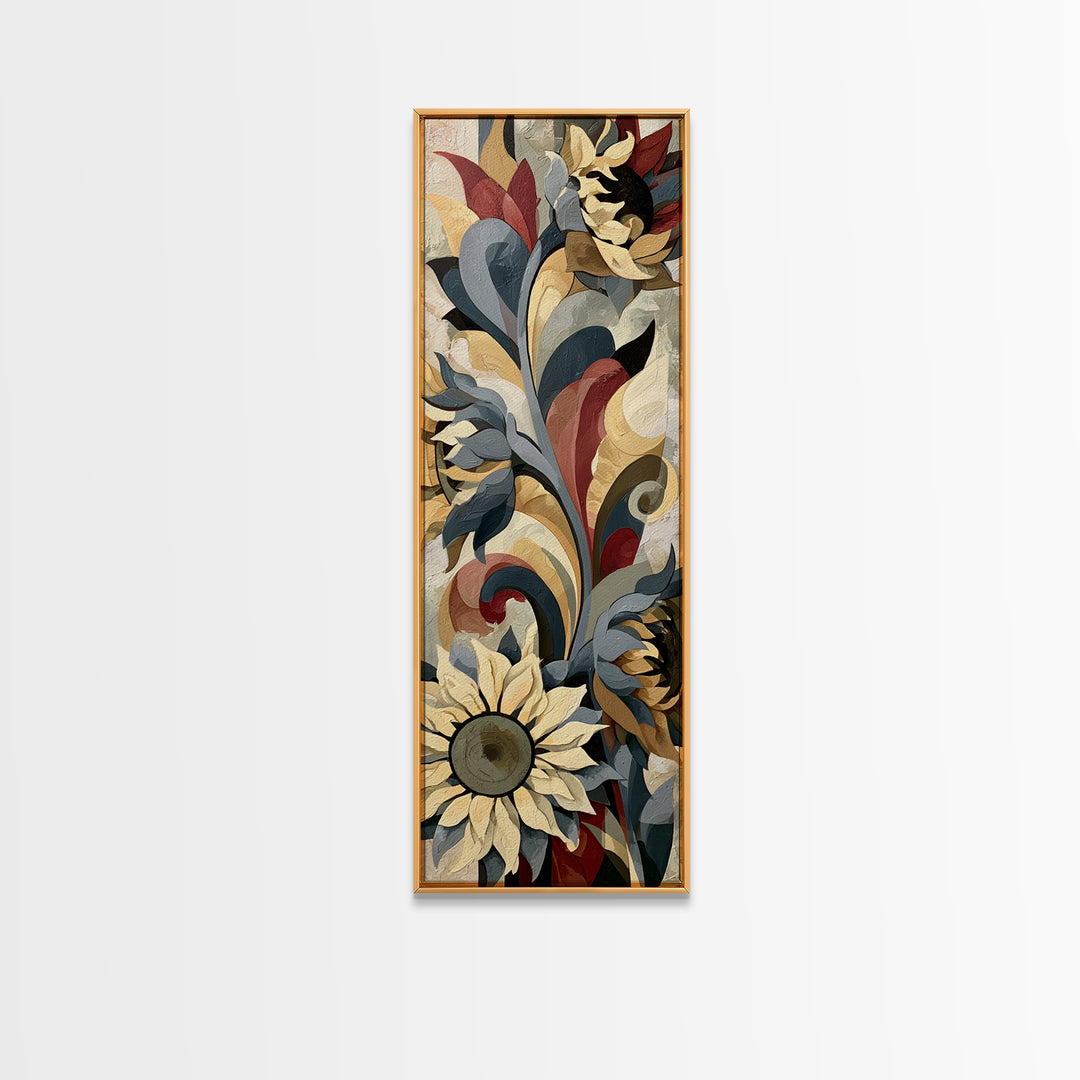 Sunflowers Twisting in Intense Painted Energy Canvas Print, Expressionist Art, Living Room Decor, Expression, EXP-1x3-44